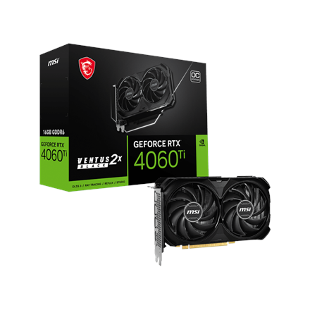 Pilt MSI | GeForce RTX 4060 Ti VENTUS 2X BLACK 16G OC | NVIDIA | 16 GB | GeForce RTX 4060 Ti | GDDR6 | HDMI ports quantity 1 | PCI Express Gen 4 x 16 | Memory clock speed 18000 MHz