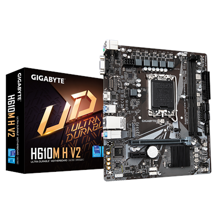 Pilt Gigabyte | H610M H V2 G1.0 | Processor family Intel | Processor socket LGA1700 | DDR5 | Supported hard disk drive interfaces M.2, SATA | Number of SATA connectors 4