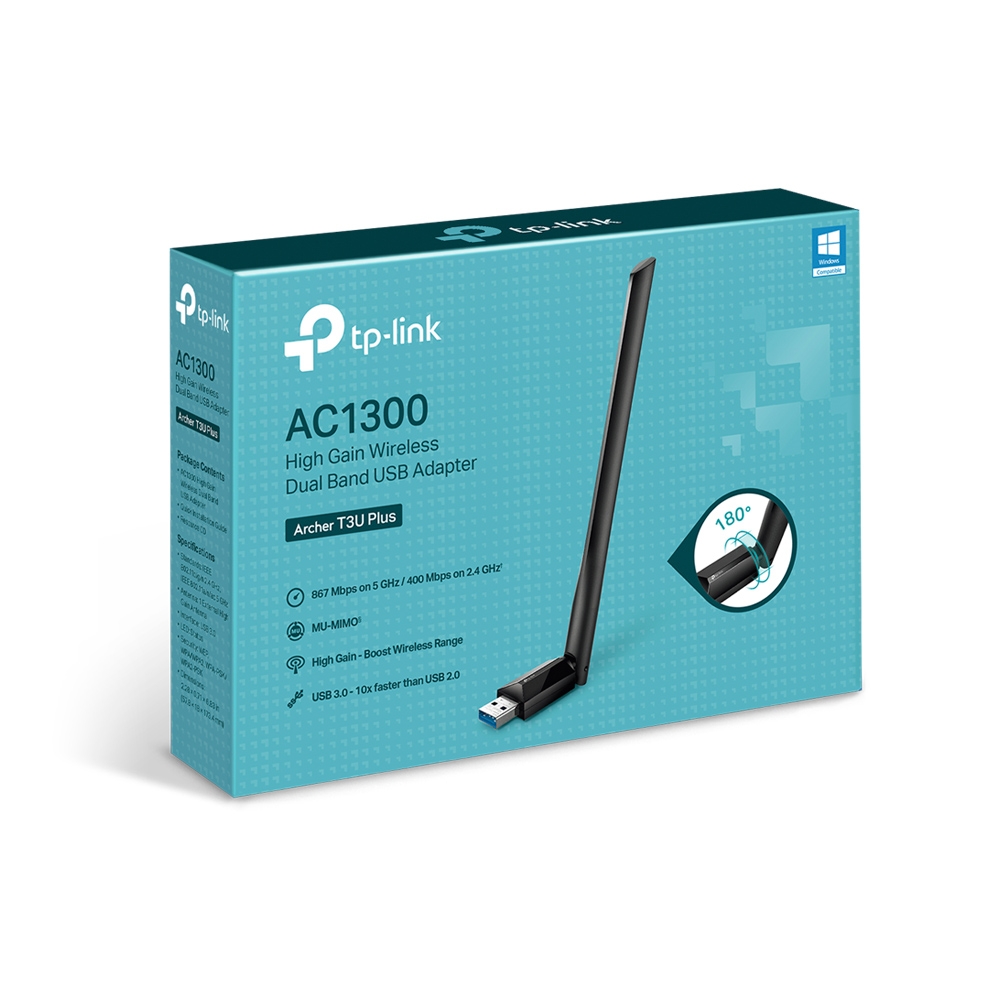 Pilt TP-LINK | Dual Band USB Adapter | Archer T3U Plus | 2.4GHz/5GHz, 802.11ac, AC1300, External Antenna, MU-MIMO Technology