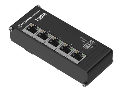 Pilt Teltonika Industrial Switch | TSF010 | Unmanaged | DIN rail mountable | 10/100 Mbps (RJ-45) ports quantity 5 | Power supply type 3-pin industrial DC power socket