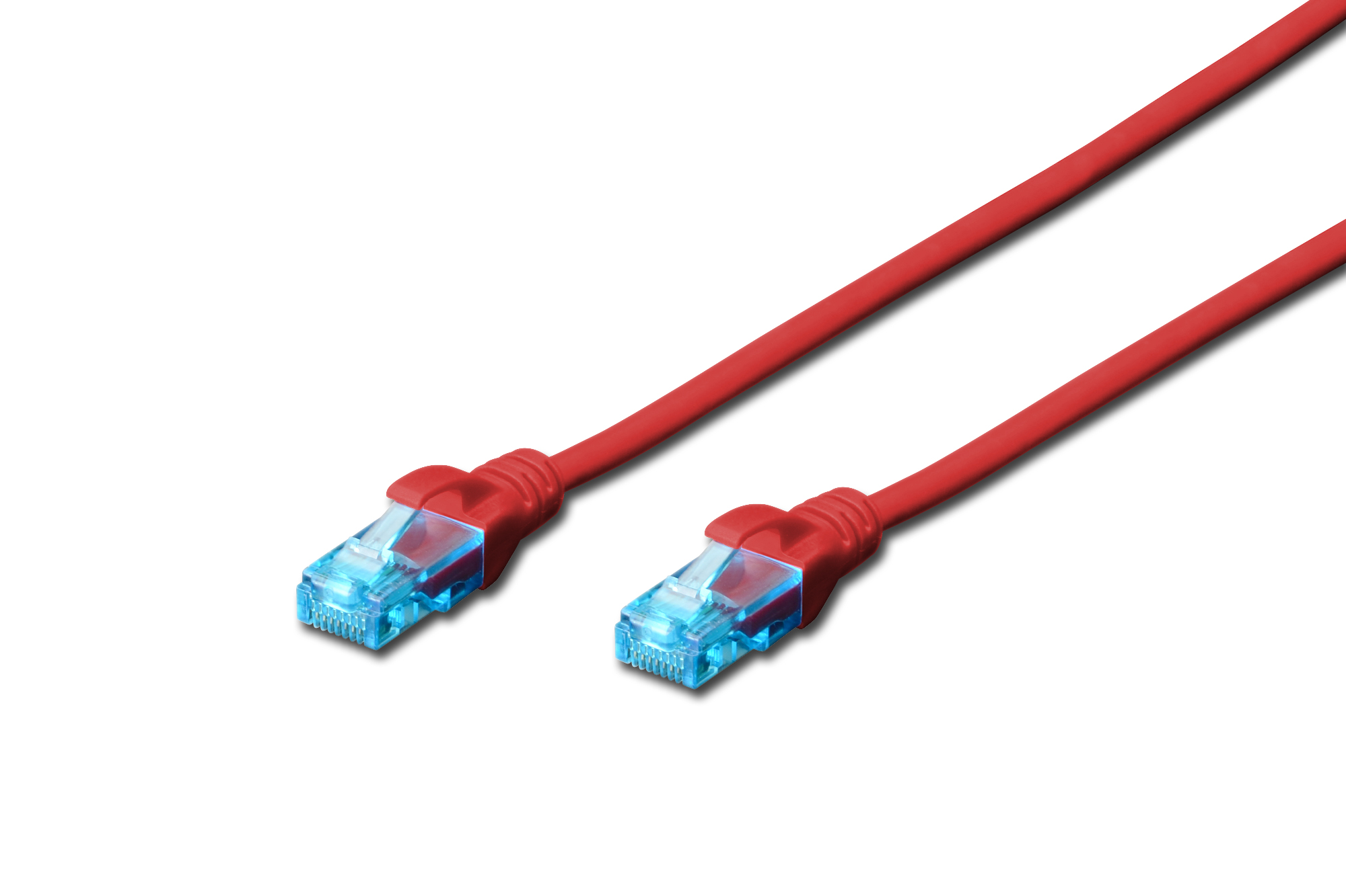 Pilt CAT 5e U-UTP | Patch cord | PVC AWG 26/7 | Boots with kink protection, strain relief and latch protection | Red | 0.5 m | Modular RJ45 (8/8) plug