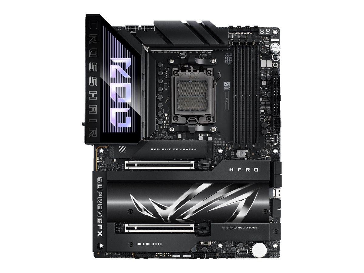 Pilt Asus ROG CROSSHAIR X870E HERO | Processor family AMD | Processor socket AM5 | DDR5 | Supported hard disk drive interfaces SATA, M.2 | Number of SATA connectors 4