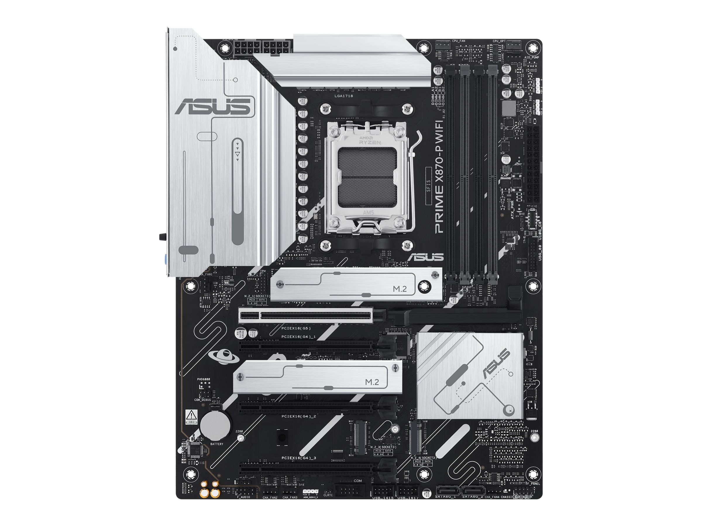 Pilt Asus | PRIME X870-P WIFI | Processor family AMD | Processor socket AM5 | DDR5 | Supported hard disk drive interfaces SATA, M.2 | Number of SATA connectors 2