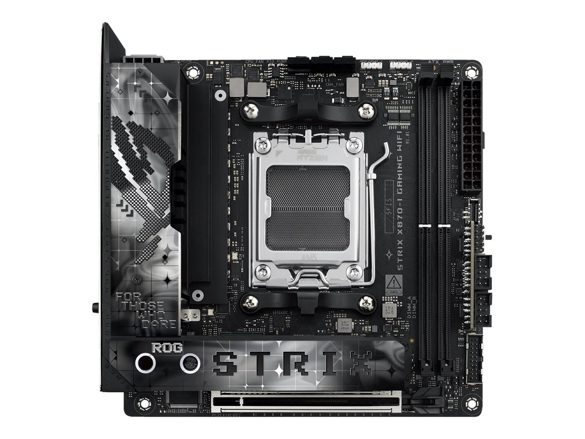 Pilt Asus | ROG STRIX X870-I GAMING WIFI | Processor family AMD | Processor socket AM5 | DDR5 DIMM | Supported hard disk drive interfaces SATA, M.2 | Number of SATA connectors 2