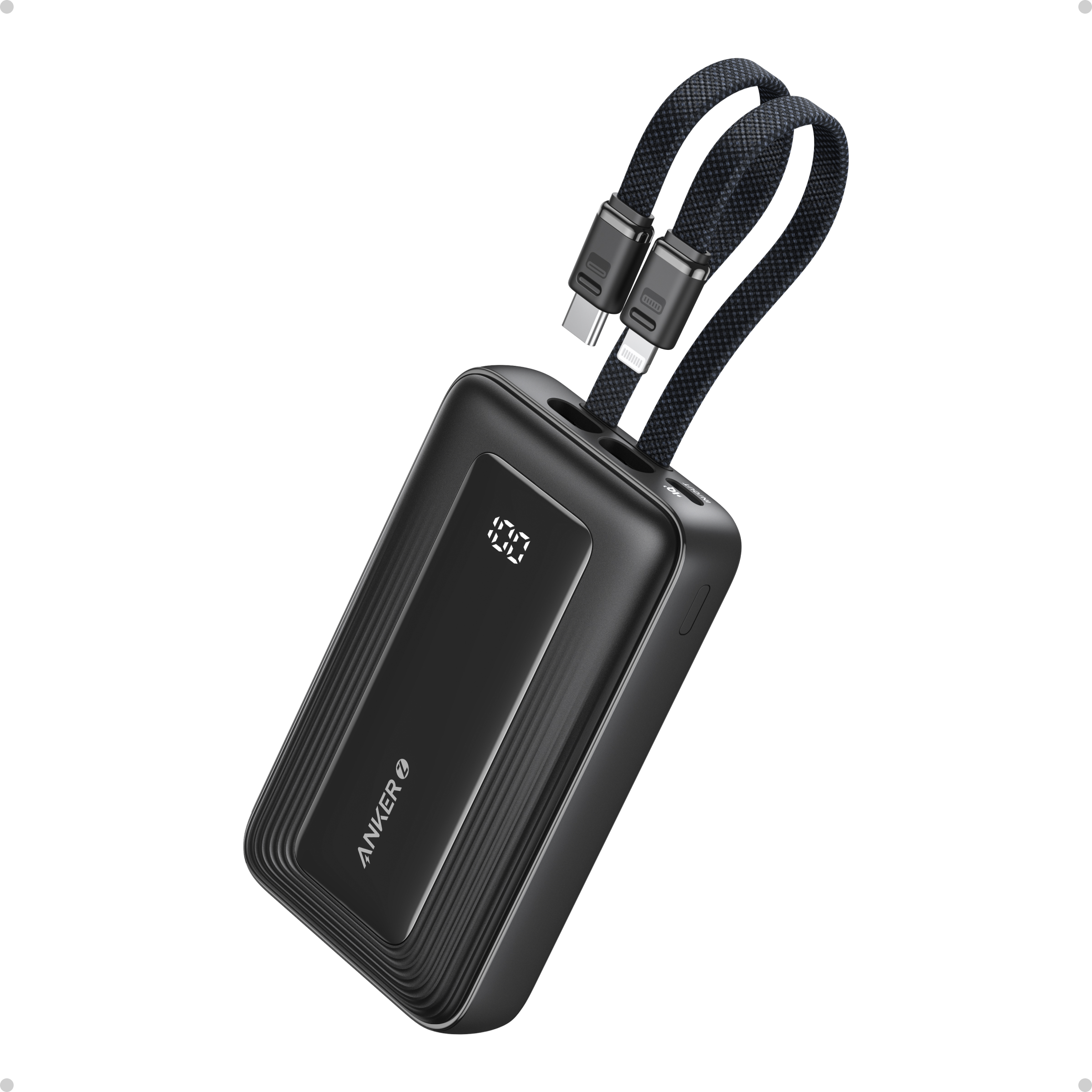 Pilt Anker | Power Bank | A1680G11 | 10000 mAh | USB-C 30W, Lightning 27W | Built-In USB-C and Lightning Cables | Black