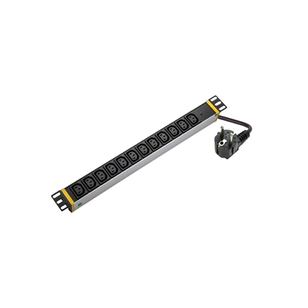 Pilt SOMI Networks | 1U, 19?, 12x C13 Aluminium PDU Power Panel with Indicator | PDU12C13ASP | Silver | No Switch; No Protection; Schuko Input; Cord 1.8m