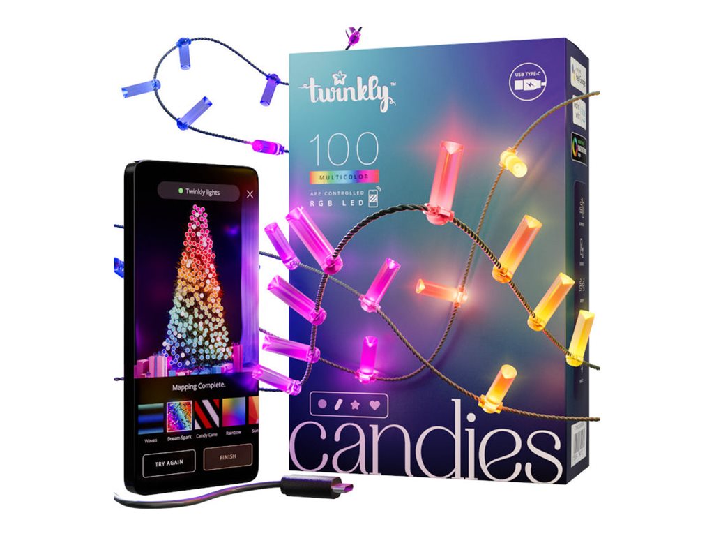 Pilt Twinkly Candies 100 Candle-shaped RGB LEDs, Clear Wire, USB-C