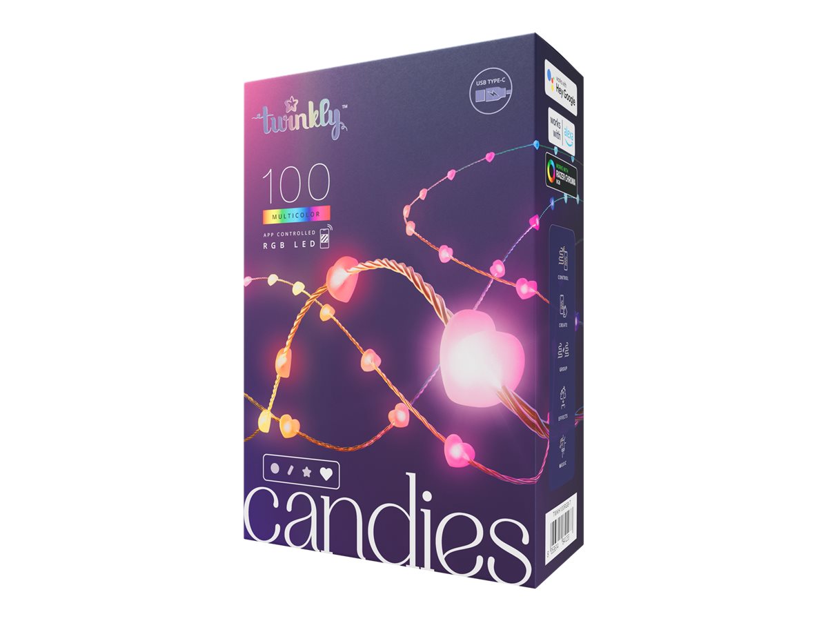 Pilt Twinkly Candies 100 Heart-shaped RGB LEDs, Clear Wire, USB-C