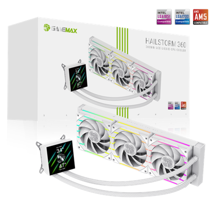 Pilt Gamemax CPU Liquid Cooler | HAILSTORM 360 LCD WH | White