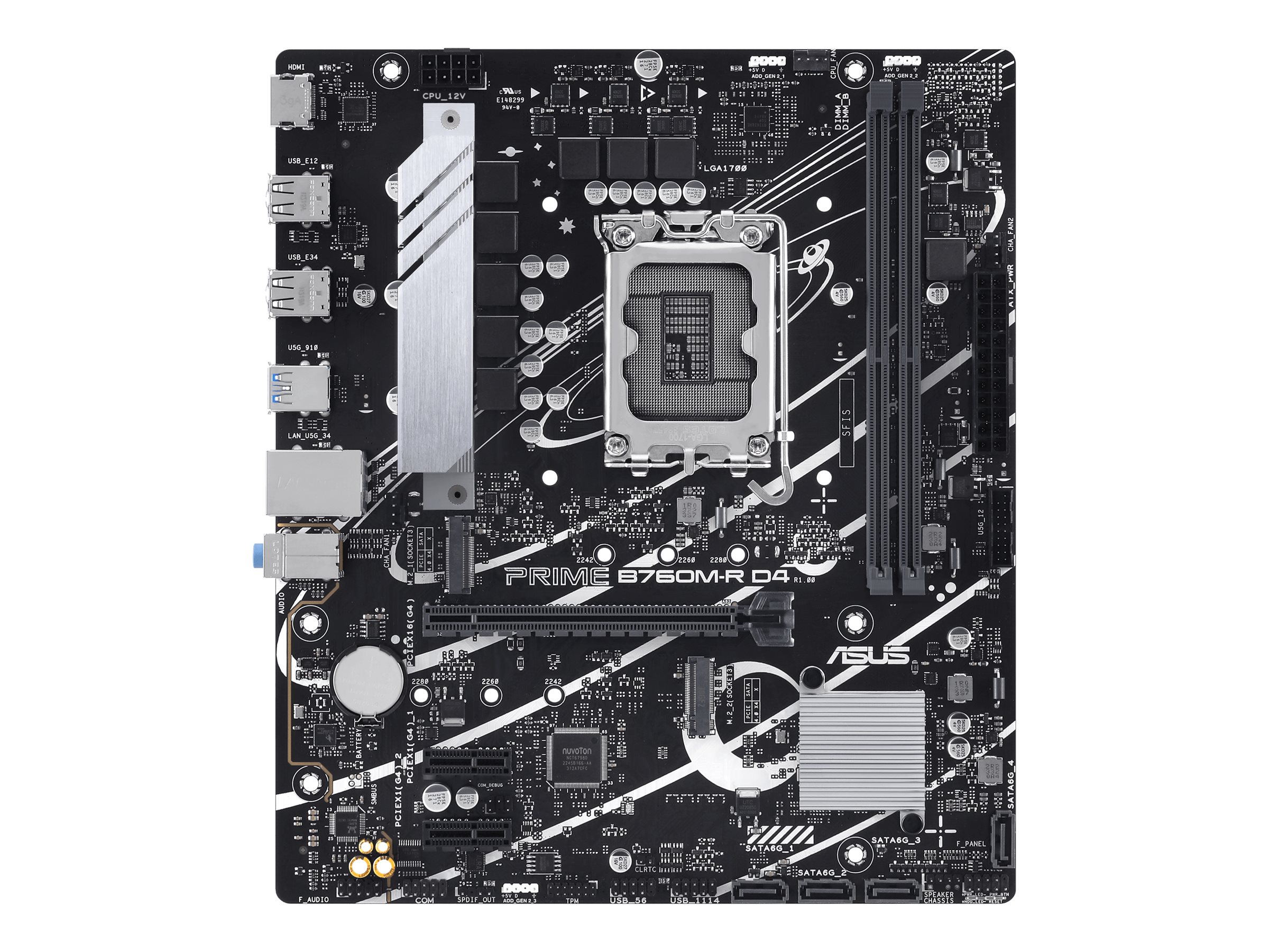 Pilt Asus PRIME B760M-R D4 | Processor family Intel | Processor socket LGA1700 | Number of SATA connectors 4