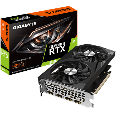 Pilt Gigabyte | GV-N3050WF2OCV2-8GD | NVIDIA | 8 GB | GeForce RTX 3050 | GDDR6 | HDMI ports quantity 2 | PCI-E 4.0 | Memory clock speed 1792 MHz
