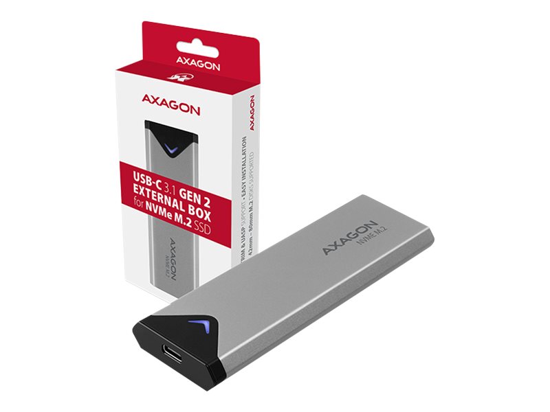 Pilt AXAGON External SuperSpeed+ USB-C metal box for M.2 NVMe SSD disks having sizes of up 42 to 80 mm