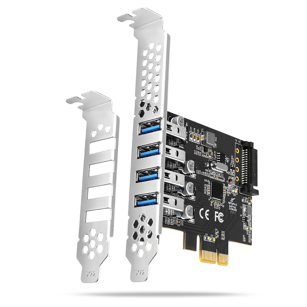 Pilt AXAGON PCI-Express card with four external USB 3.2 Gen1 ports with dual power | PCEU-43RS