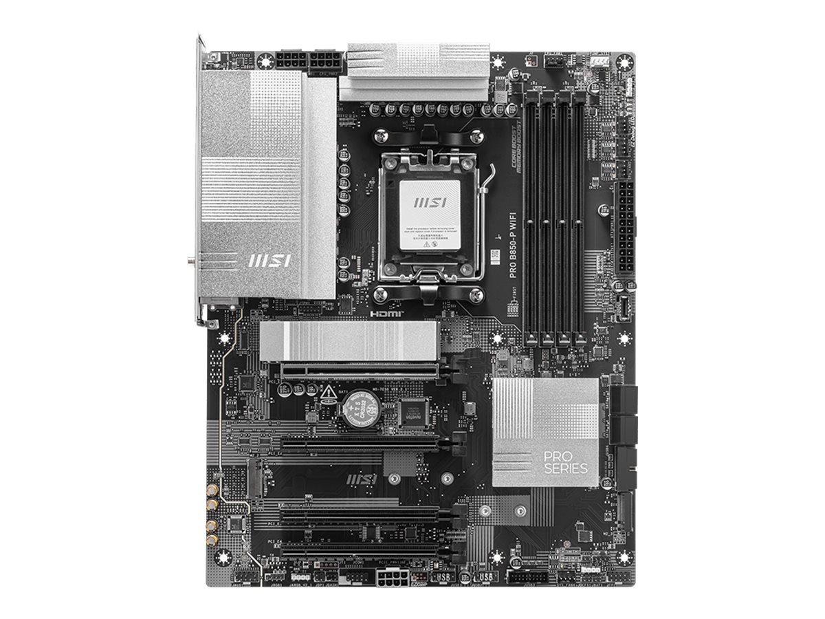 Pilt MSI PRO B850-P WIFI | Processor family AMD | Processor socket AM5 | DDR5 | Supported hard disk drive interfaces SATA, M.2 | Number of SATA connectors 4