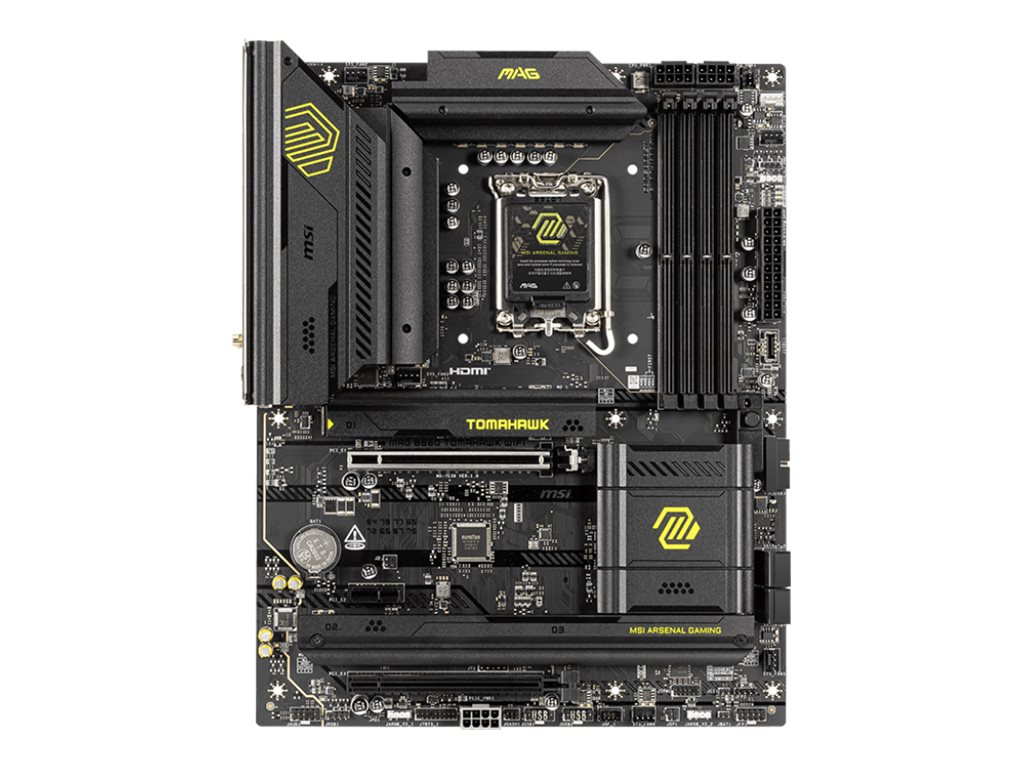 Pilt MSI MAG B860 TOMAHAWK WIFI | Processor family Intel | Processor socket LGA1851 | DDR5 | Supported hard disk drive interfaces SATA, M.2 | Number of SATA connectors 4