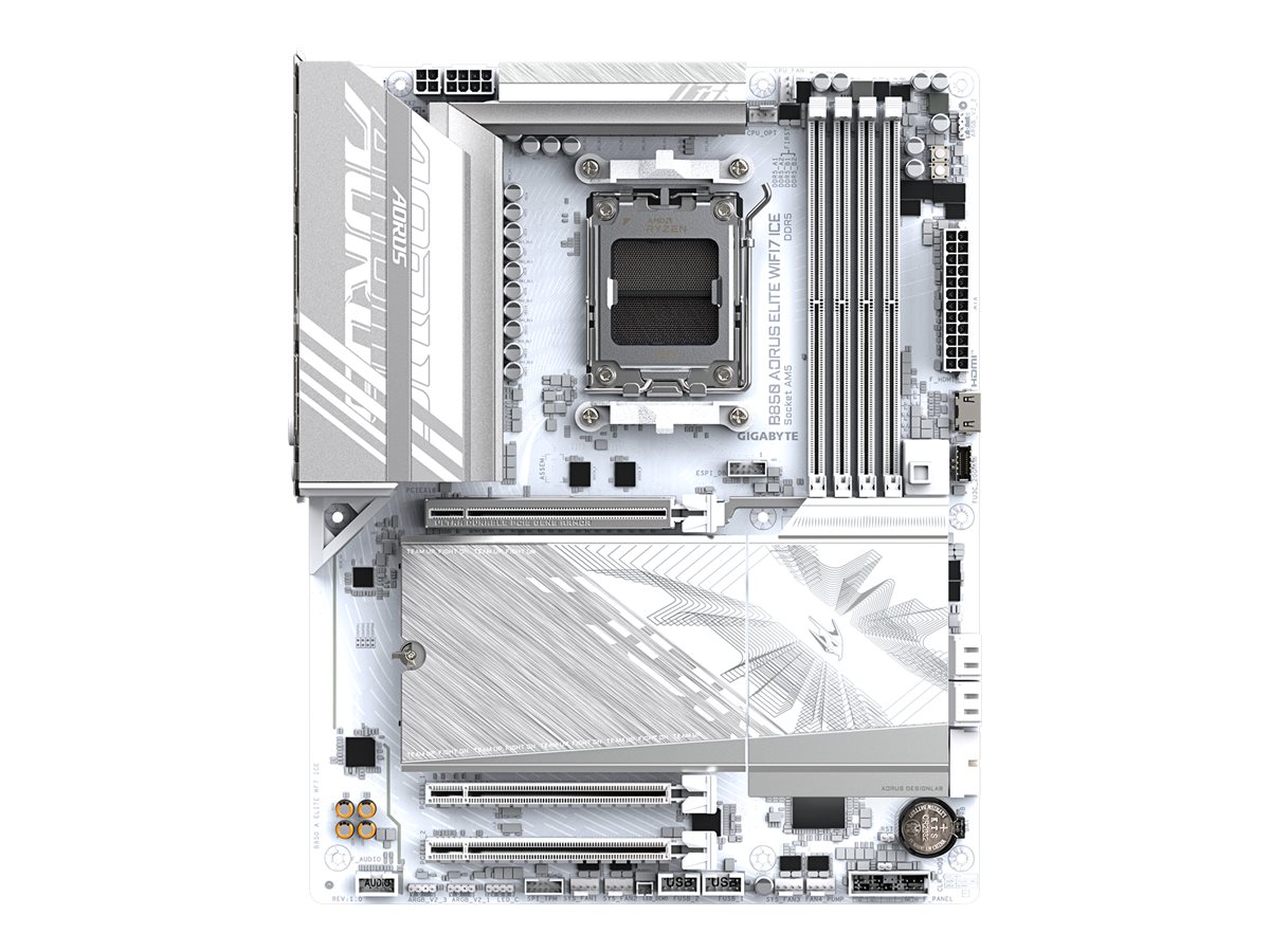 Pilt Gigabyte B850 A ELITE WF7 ICE | Processor family AMD | Processor socket AM5 | DDR5 | Supported hard disk drive interfaces SATA, M.2 | Number of SATA connectors 4