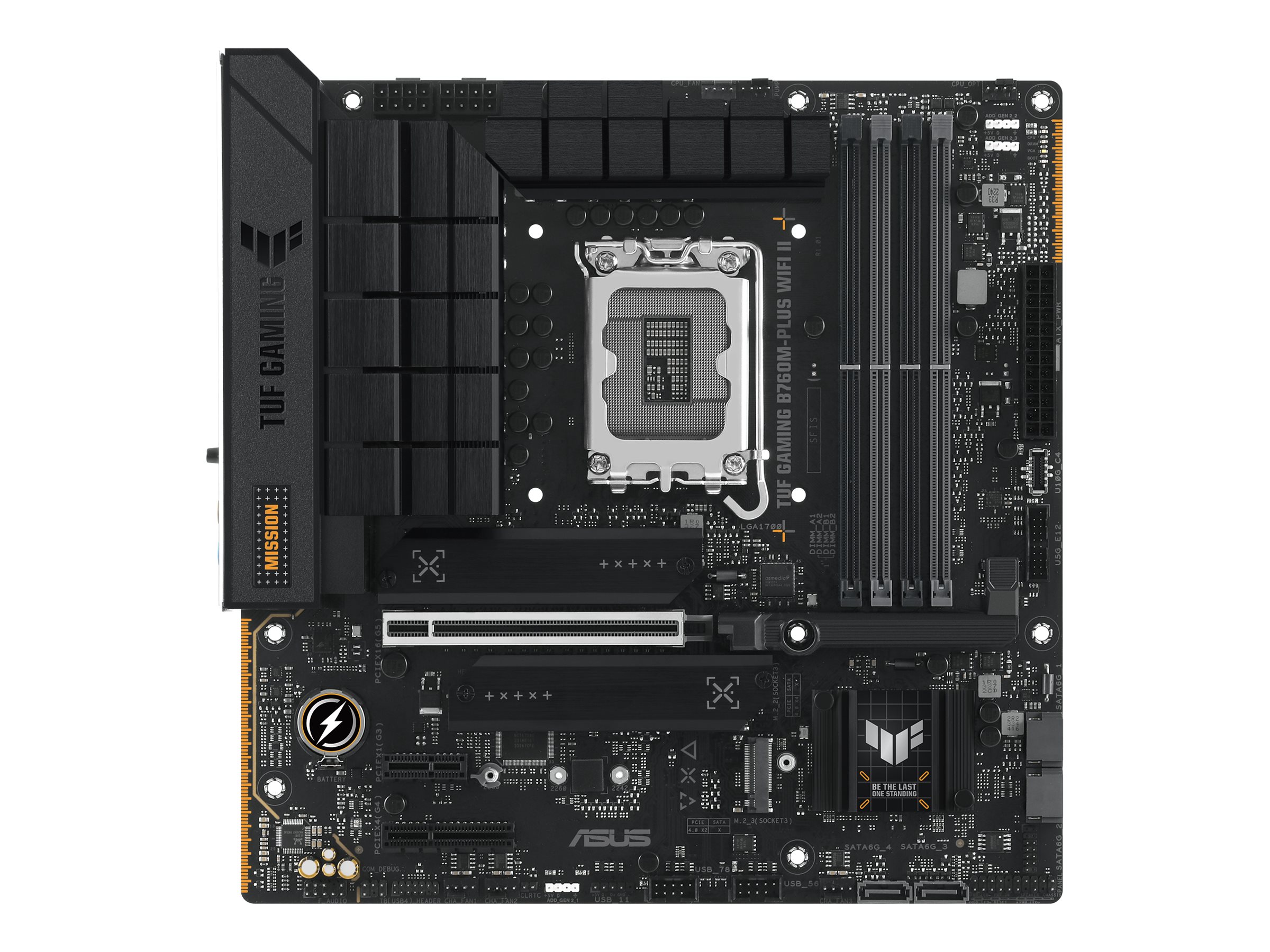 Pilt ASUS TUF GAMING B760M-PLUS WIFI II | Asus | Processor family Intel B760 | Processor socket 1 x LGA1700 Socket | 4 DIMM slots - DDR5, non-ECC, on-die ECC, unbuffered | Supported hard disk drive interfaces SATA-600 (RAID), 3 x M.2 | Number of SATA connectors 4