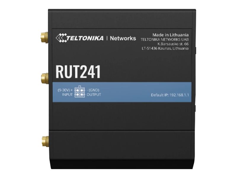 Pilt LTE Router | RUT241 | 802.11n | 10/100 Mbit/s | Ethernet LAN (RJ-45) ports 2 | Mesh Support No | MU-MiMO No | 2G/3G/4G | Antenna type 2 x SMA for LTE, 1 x RP-SMA for WiFi | 0