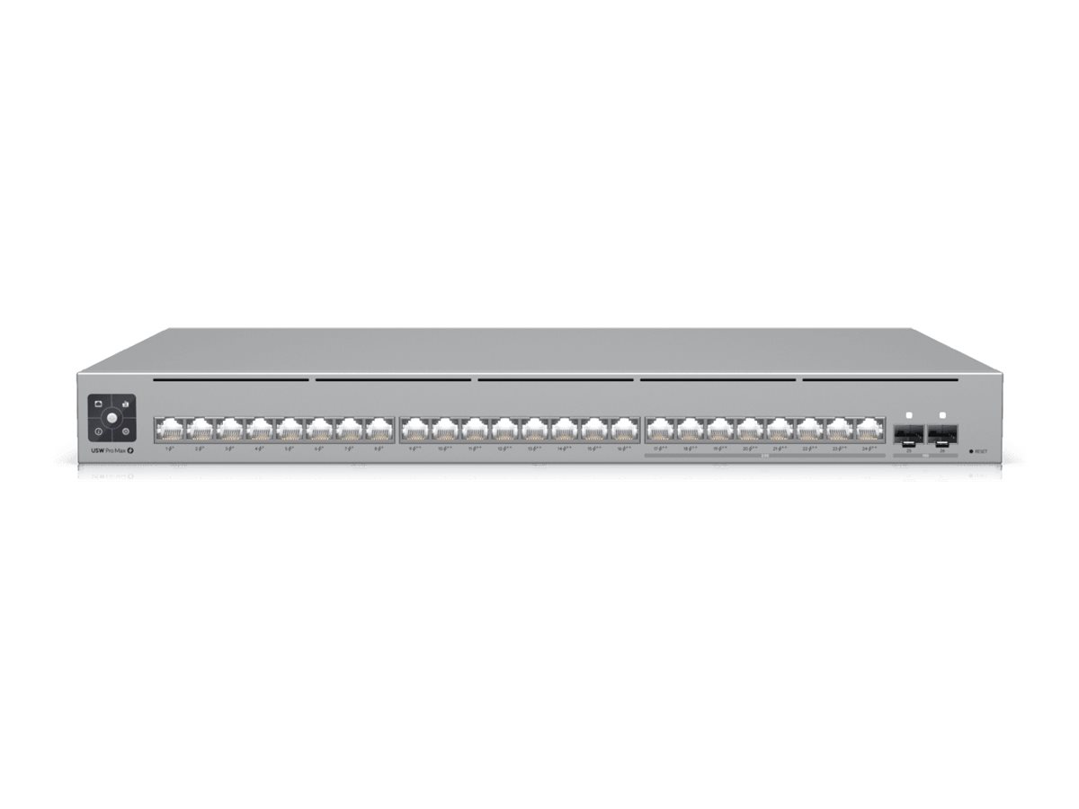 Pilt Ubiquiti Switch | USW-Pro-Max-24-PoE | Managed L3 | Rackmountable | SFP+ ports quantity 2 | Power over Ethernet (PoE) ports quantity 24 | PoE+ ports quantity 8 + 16 PoE++ | Power supply type AC/DC, internal, 450W