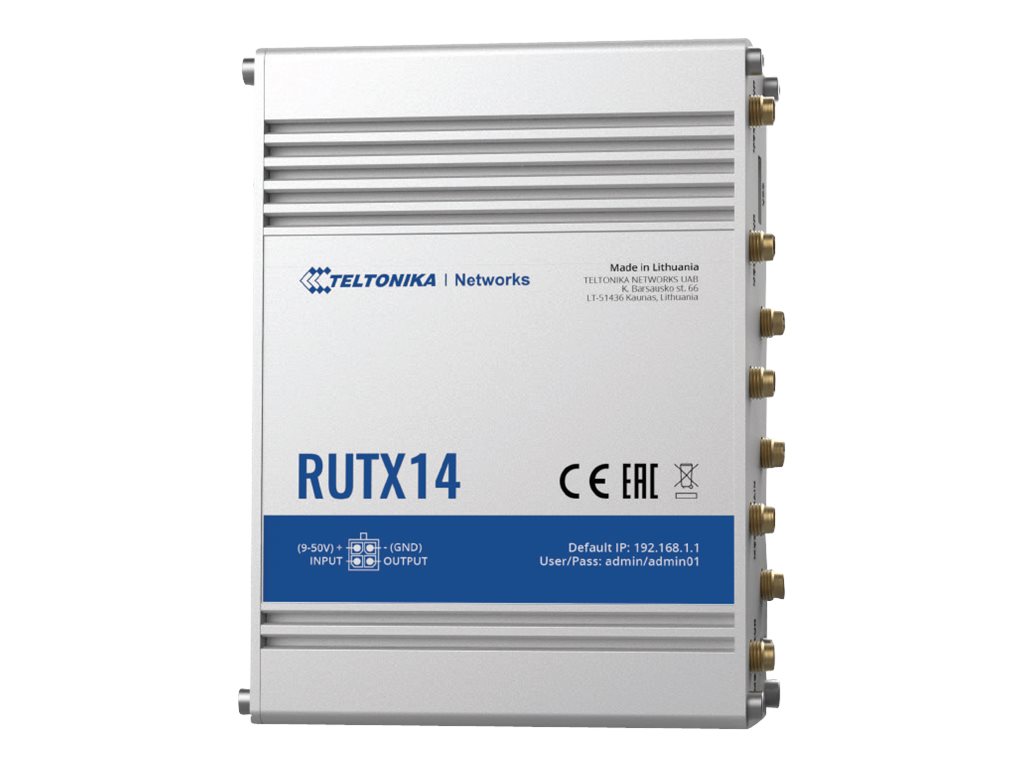 Pilt LTE Cat 12 Router | RUTX14 | 802.11ac | 867 Mbit/s | 10/100/1000 Mbps Mbit/s | Ethernet LAN (RJ-45) ports 5 | MU-MiMO Yes | 4G | Antenna type Internal