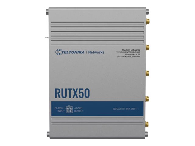 Pilt INDUSTRIAL 5G ROUTER | RUTX50 | 802.11ac | 867 Mbit/s | 10/100/1000 Mbps Mbit/s | Ethernet LAN (RJ-45) ports 5 | Mesh Support Yes | MU-MiMO Yes | 5G | Antenna type Internal