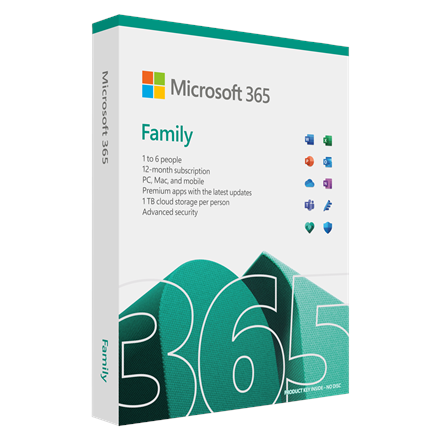 Pilt Microsoft | 365 Family | 6GQ-01897 | M365 Family | FPP | License term 1 year(s) | English | EuroZone Medialess