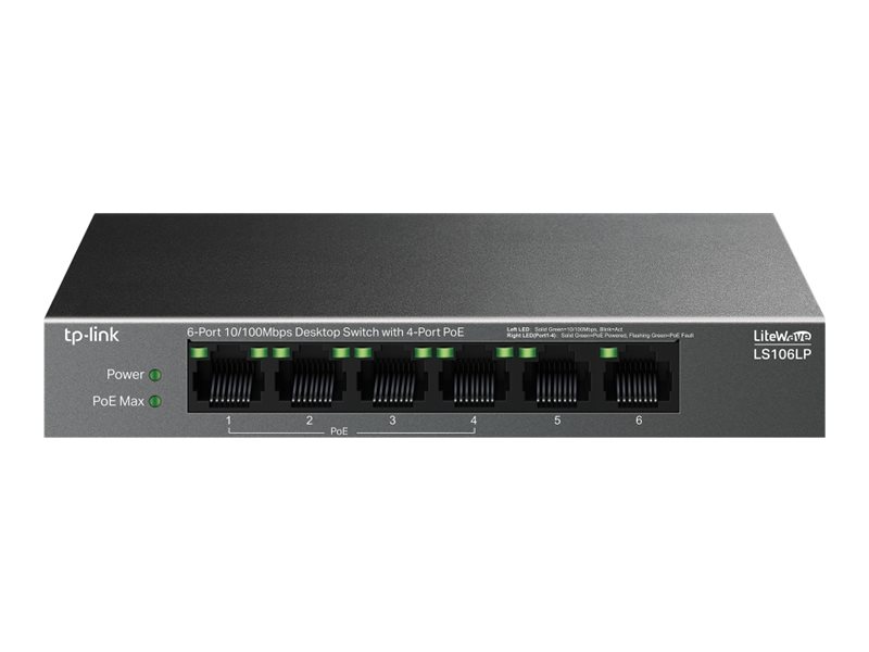 Pilt TP-LINK | 6-Port 10/100 Mbps Desktop Switch with 4-Port PoE | LS106LP | Unmanaged | Desktop