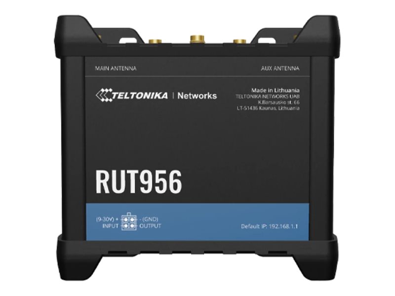 Pilt Industrial Router | RUT956 | 802.11n | 10/100 Mbit/s | Ethernet LAN (RJ-45) ports 4 | Mesh Support No | MU-MiMO No | 2G/3G/4G | Antenna type 	2 x SMA for LTE, 2 x RP-SMA for WiFi, 1 x SMA for GNSS | 1x USB 2.0