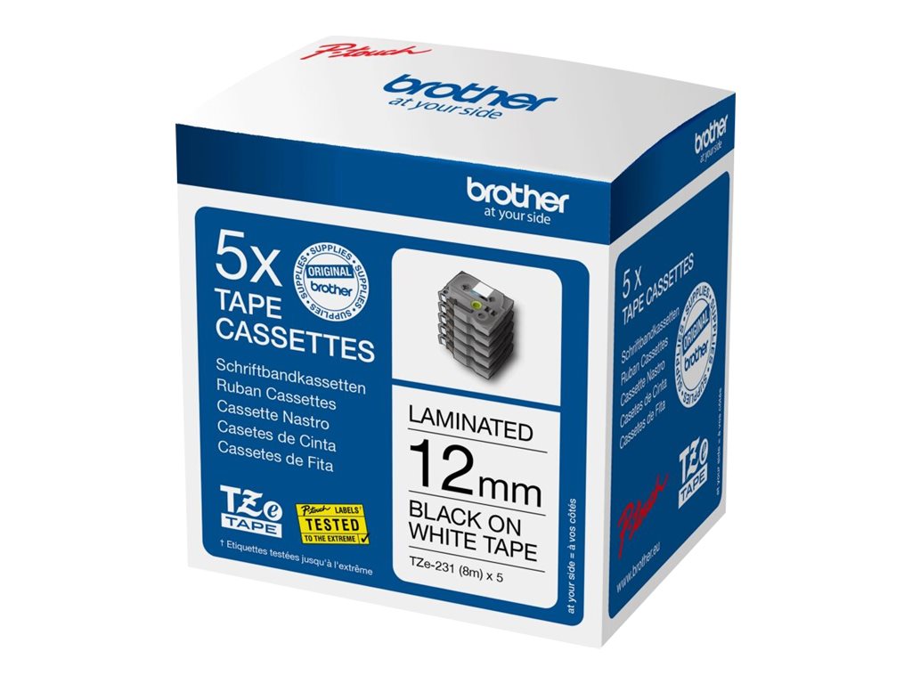 Pilt Brother TZE231M5 | Black on white | Laminated tape | 1.2 cm x 8 m