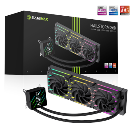 Pilt Gamemax CPU Liquid Cooler | HAILSTORM 360 LCD BK | Black
