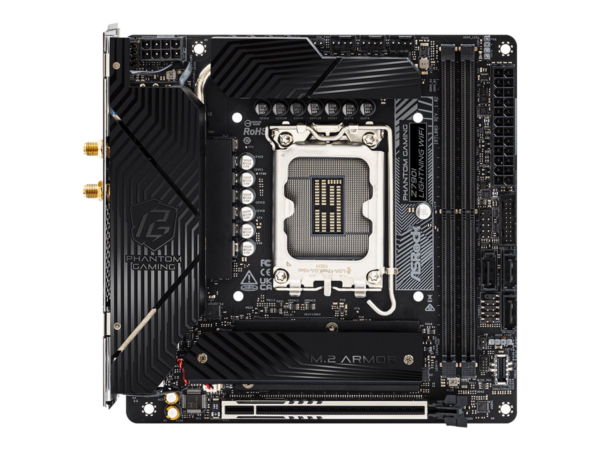 Pilt ASRock B760I LIGHTNING WIFI | Processor family Intel | Processor socket LGA1700 | DDR5 | Supported hard disk drive interfaces SATA, M.2 | Number of SATA connectors 3