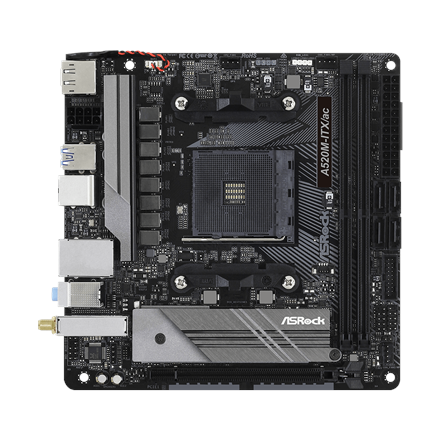 Pilt ASRock A520M-ITX/AC | Processor family AMD | Processor socket AM4 | DDR4 | Supported hard disk drive interfaces SATA, M.2 | Number of SATA connectors 4