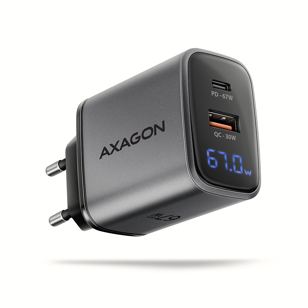 Pilt AXAGON Wall charger 67W, USB-A + USB-C, PD3.0/PPS/QC4+/SF | ACU-PQ67D