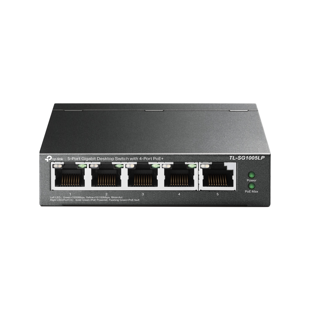 Pilt TP-LINK | Switch | TL-SG1005LP | Unmanaged | Desktop | Mbit/s | 10/100 Mbps (RJ-45) ports quantity | Antenna type | PoE ports quantity | PoE+ ports quantity 4 | Power supply type External