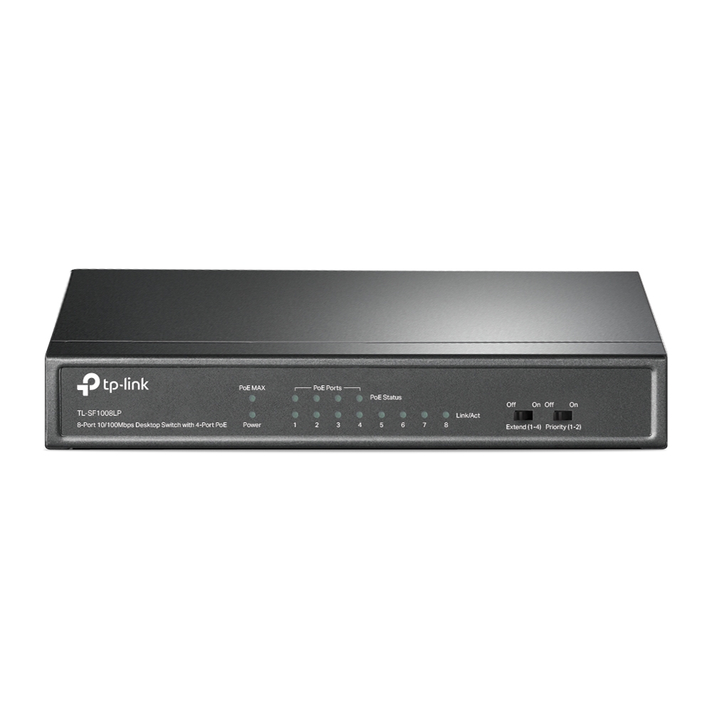 Pilt TP-LINK | Switch | TL-SF1008LP | Unmanaged | Desktop | 10/100 Mbps (RJ-45) ports quantity 8 | 1 Gbps (RJ-45) ports quantity | SFP ports quantity | PoE ports quantity 4 | PoE+ ports quantity | Power supply type External | month(s)