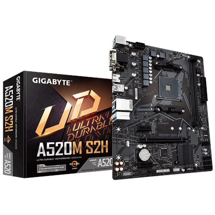 Pilt Gigabyte | A520M S2H 1.0 | Processor family AMD | Processor socket AM4 | DDR4 DIMM | Memory slots 2 | Chipset AMD A | Micro ATX