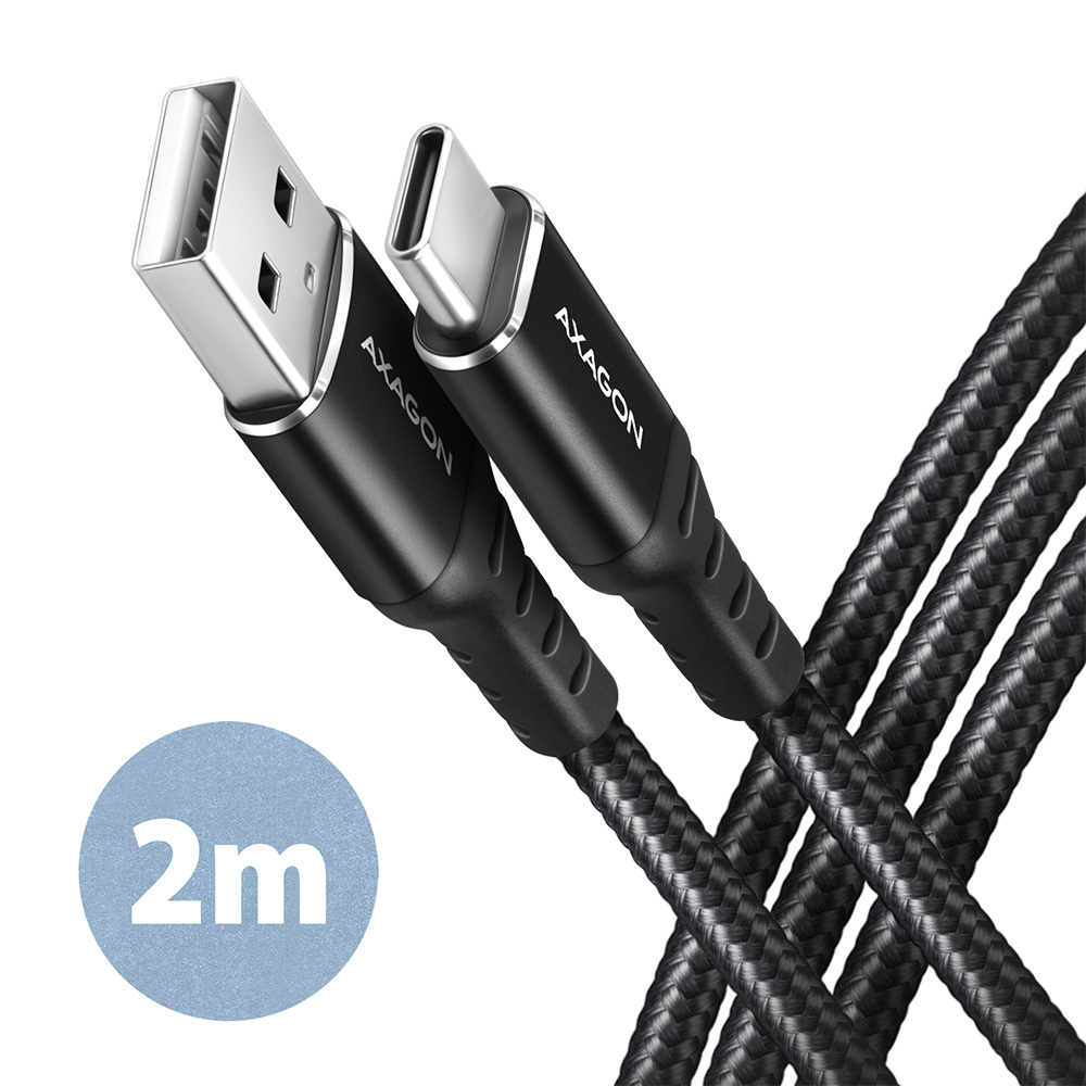 Pilt AXAGON Data and charging cable, 2 m | BUCM-AM20AB | USB Type-C to USB Type-A