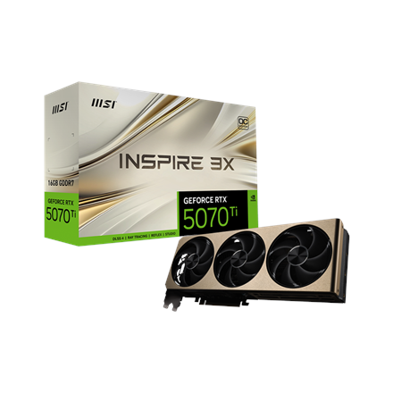 Pilt MSI GeForce RTX 5070 Ti 16G INSPIRE 3X OC PLUS | NVIDIA | 16 GB | GeForce RTX 5070 Ti | GDDR7 | HDMI ports quantity 1 | PCI Express Gen 5
