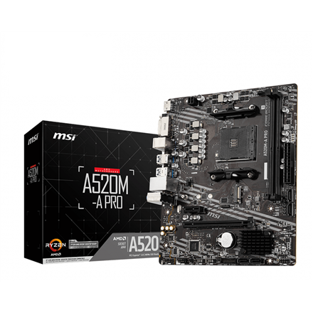 Pilt MSI | A520M-A PRO | Processor family AMD | Processor socket AM4 | DDR4 | Memory slots 2 | Number of SATA connectors | Chipset AMD A | Micro ATX