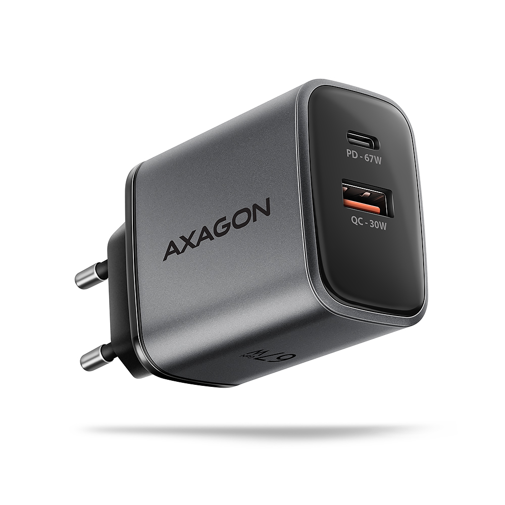 Pilt AXAGON Wall charger 67W, 2x port (USB-A + USB-C) PD3.0/PPS/QC4+/SFC 2.0/Apple | ACU-PQ67