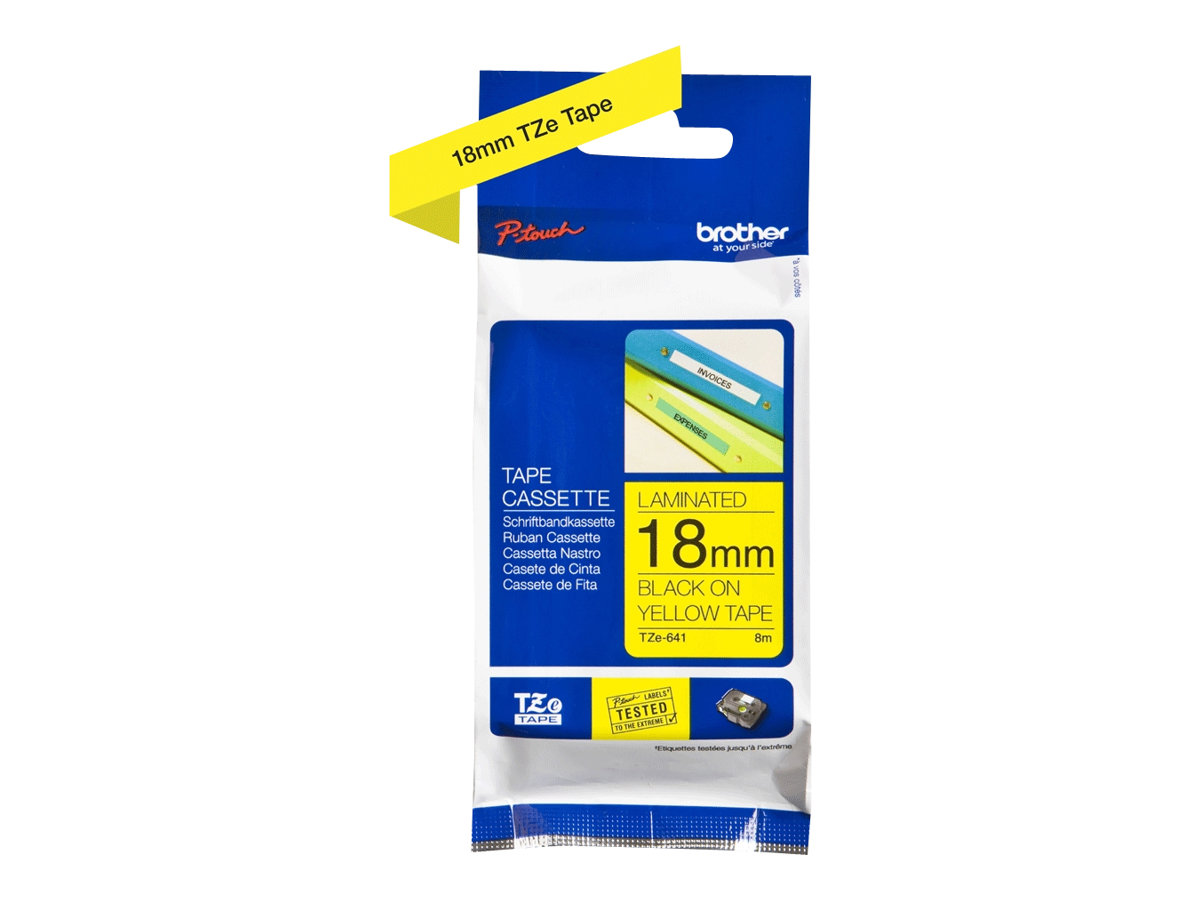 Pilt Brother | TZe-641 Laminated Tape | Black On Yellow | TZe | 8 m | 1.8 cm