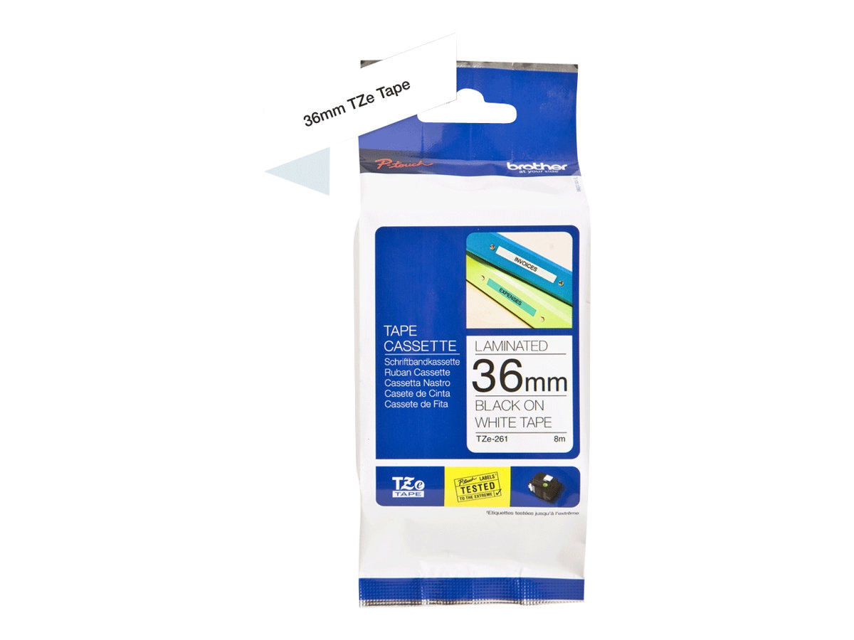 Pilt Brother | TZe-261 Laminated Tape | Black on White | TZe | 8 m | 3.6 cm