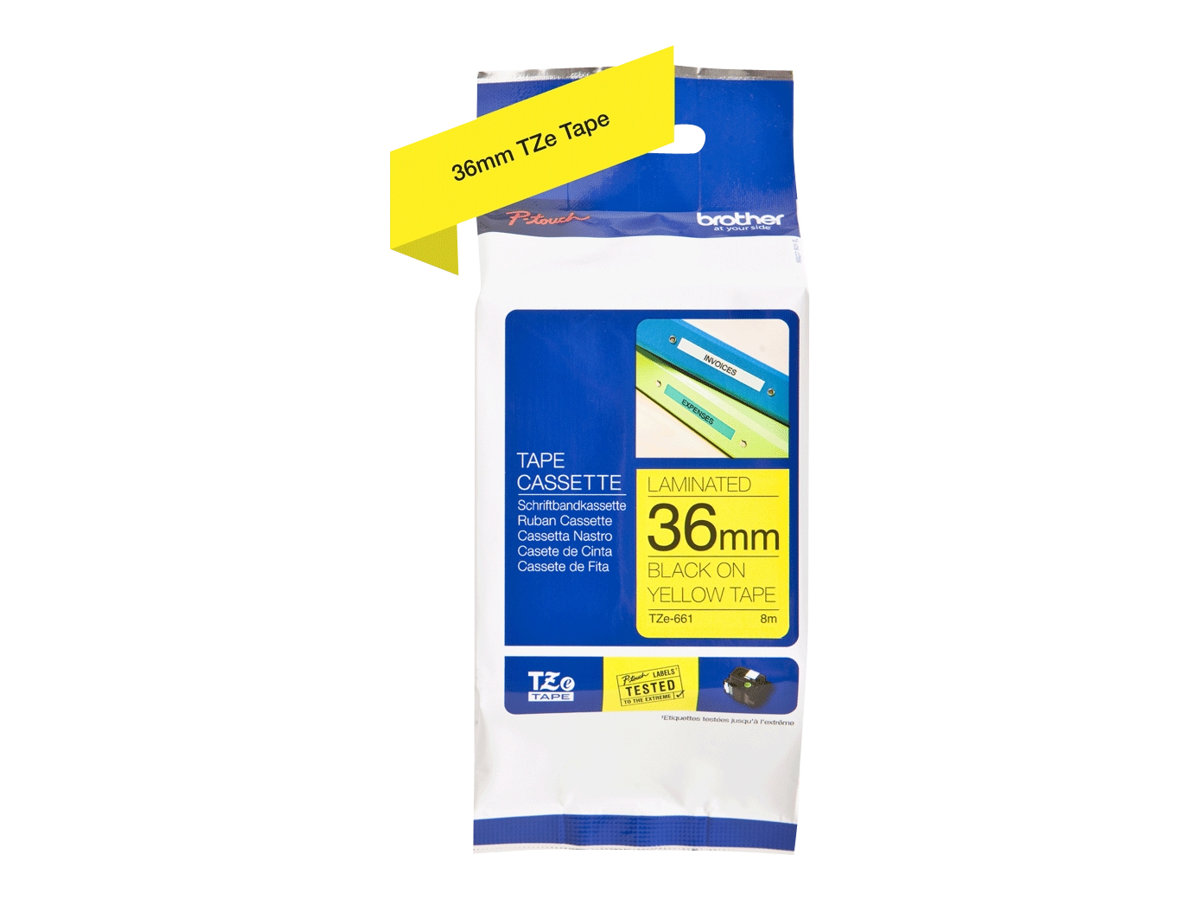 Pilt Brother | TZe-661 Laminated Tape | Black on Yellow | TZe | 8 m | 3.6 cm
