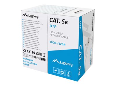 Pilt Lanberg | LAN Cable CAT.5E UTP 100M Solid CU Grey Fluke Passed | LCU5-12CU-0100-S