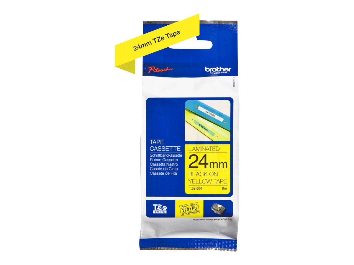 Pilt Brother | TZe-651 Laminated Tape | Black On Yellow | TZe | 8 m | 2.4 cm