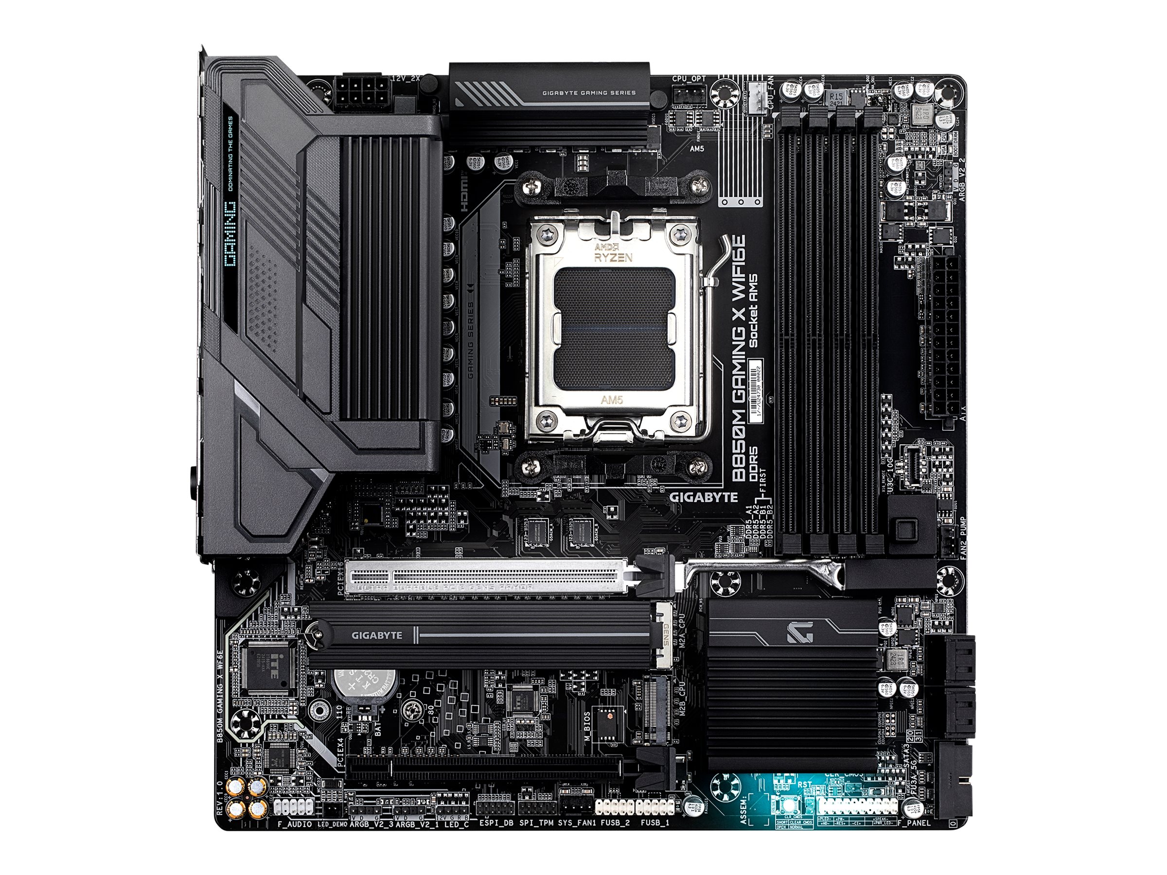 Pilt Gigabyte B850M GAMING X WIFI6E | Processor family AMD | Processor socket AM5 | DDR5 SDRAM | Supported hard disk drive interfaces M.2, SATA | Number of SATA connectors 4 | Micro ATX