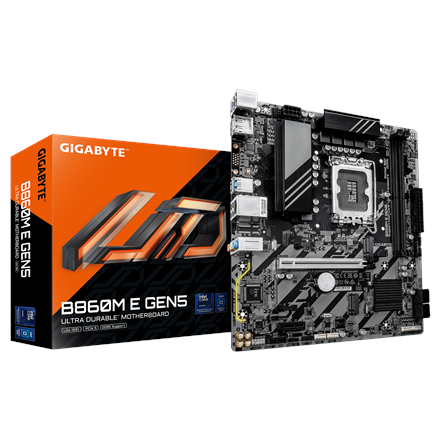 Pilt Gigabyte B860M E GEN5 | Processor family Intel | Processor socket LGA1851 | DDR5 | Number of SATA connectors 4 | Supported hard disk drive interfaces SATA, M.2