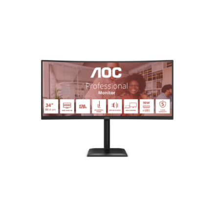Pilt AOC CU34E4CV | 34 " | VA | 21:9 | 120 Hz | 4 ms | 3440 x 1440 pixels | HDMI ports quantity 2 | Black