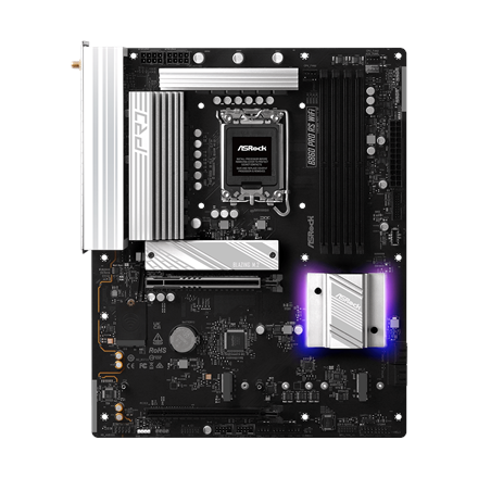 Pilt ASRock B860 PRO RS WIFI | Processor family Intel | Processor socket LGA1851 | DDR5 | Supported hard disk drive interfaces SATA, M.2 | Number of SATA connectors 4