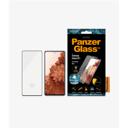 Pilt PanzerGlass | Samsung | Galaxy S21+ Series | Antibacterial glass | Black | Case Friendly, Compatible with the in-screen fingerprint reader | Antifingerprint screen protector